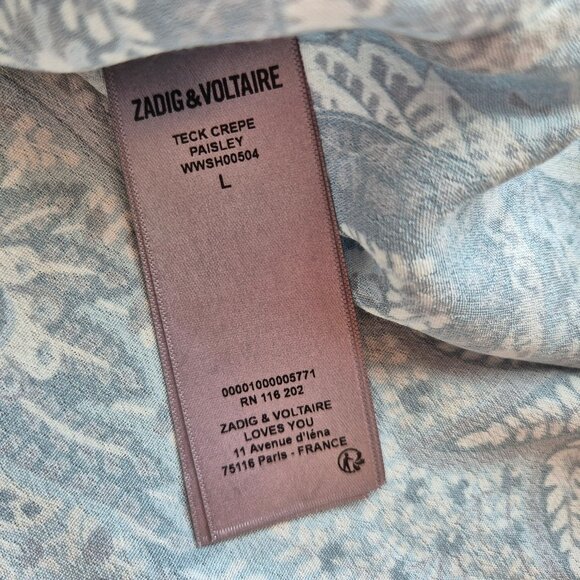 Zadig & Voltaire Teck Crepe Paisley Embroidered Blouse Long Sleeve Green - Picture 11 of 15